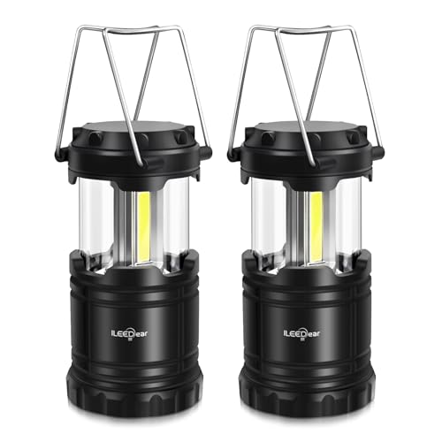 ILEEDear LED Camping Lantern, Battery Operated Lights, Adjustable Brightness for Camping, Emergencies, Power Outages, Outdoor Collapsible Lanterns, 2 Pack