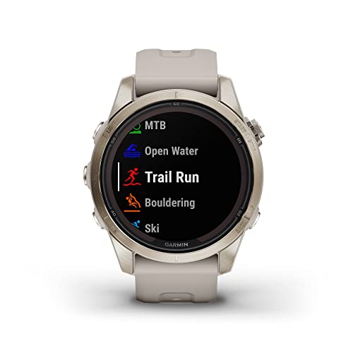 Image of Garmin Fenix 7S Pro Sapphire Solar, Soft Gold Stainless Steel with Light Sand Silicone Band,