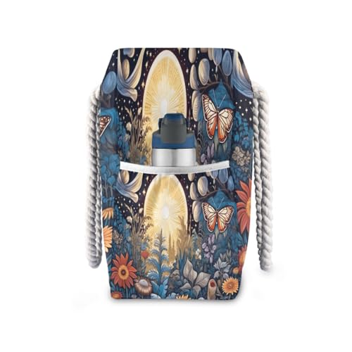 Butterfly Flowers Beach Bag & Travel Tote Bag Large Sandproof with Zipper Closure, Wet Pouch for Swim Gym Travel, Lightweight Foldable Outdoor Bag3