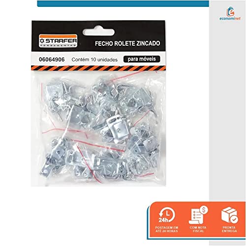 Kit 20 fecho rolete zincado para móveis e armário - Starfer