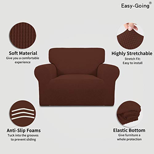Image of Easy-Going Stretch Oversized Chair Sofa Slipcover 1-Piece Couch Sofa Cover Furniture Protector Soft with Elastic Bottom for Kids Spandex Jacquard Fabric Small Checks Coffee