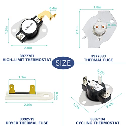 3387134 Dryer Thermostat 3977767 High Limit Thermostat 3977393 Cut-Off Switch & 3392519 Dryer Thermal Fuse (2 Pack) For Whirlpool Kenmore Maytag Dryer Heating Parts #TOP1