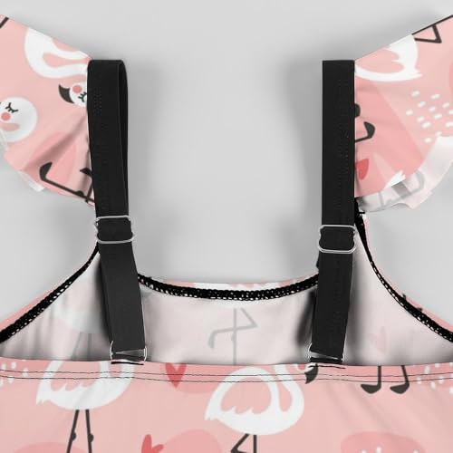Image of Girls One Piece Swimsuit Cute Alpacas Hearts Stars Ruffles Swimwear Bathing Suits 3-12 Years