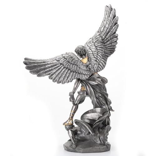Estatua de San Miguel de 14.63 in en resina con acabado peltre miniatura 3