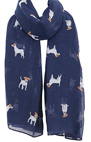 World of Shawls New Ladies Womens Celebrity Style Long Scarf Scarves Maxi Sarong Sale (Jack Russell Dog Navy Blue)