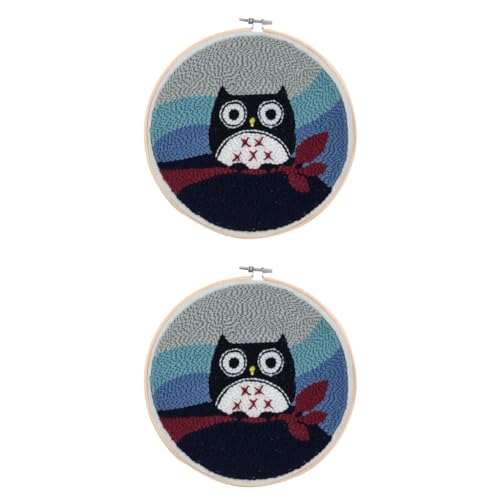 Kit de broderie à aiguille punch hibou Gadpiparty avec base ronde en bois, lot de 3 pièces