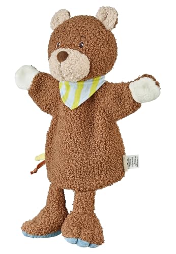 Sterntaler Handpuppe Bär Bob aus weichem Flausch, Kinder- und Babyspielzeug mit Halstuch, wattiert, 33 × 27 × 9 cm – Hellbraun