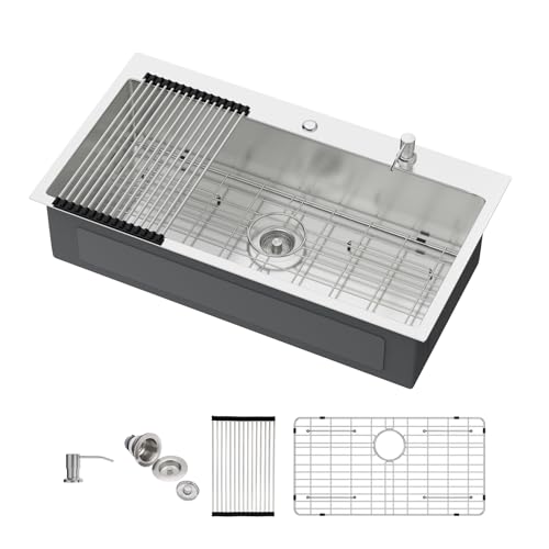 GhomeG Drop In Kitchen Sink 33x18 Inch Kitchen Sink Topmount Stainless Steel Sink 16 Gauge Single Bowl Deep Top Mount Kitchen Sinks Basin by GHOMEG - Used condition - US$131.99