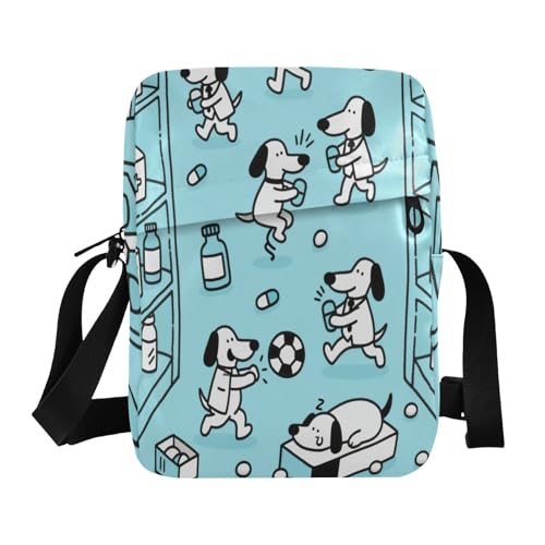 Blue Doctor Dog Cute mens messenger bag crossbody Shoulder Crossover Bag Purses Cross Body Bag Adjustable Strap for work business