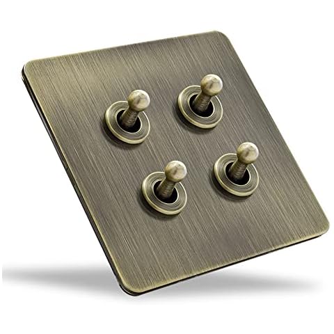 Moddeny 86 Type Bronze Antique Toggle Light Switch 1-4 Gang 2 Way Intermediate Toggle Switch Solid Brass Hand Made Switch Retro Toggle Switch For Bedroom Restaurant Office Cover