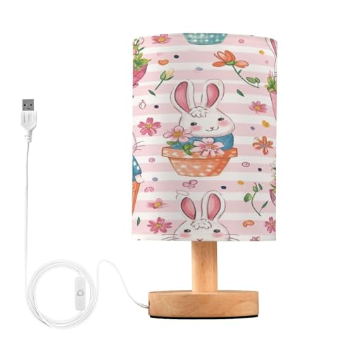 SDMKA Cute Easter Pattern Bedside Table Lamp for Bedroom, Minimalist Nightstand Lamp with Round Fabric Shade for Living Room, Office, No Bulb Required