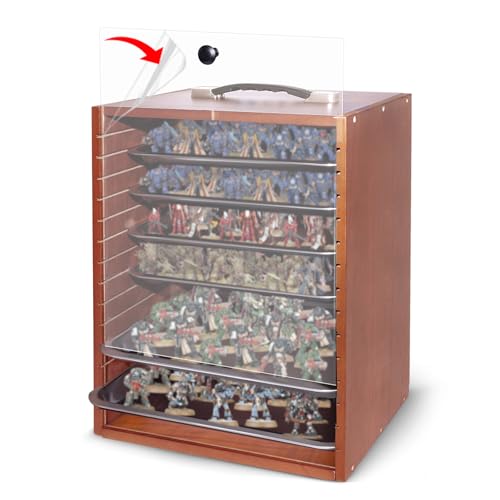 SUNDOY Miniature Carrying Case for Collectibles Wooden Miniature Storage & Display Case Portable Figure Model Holder & Transport Box