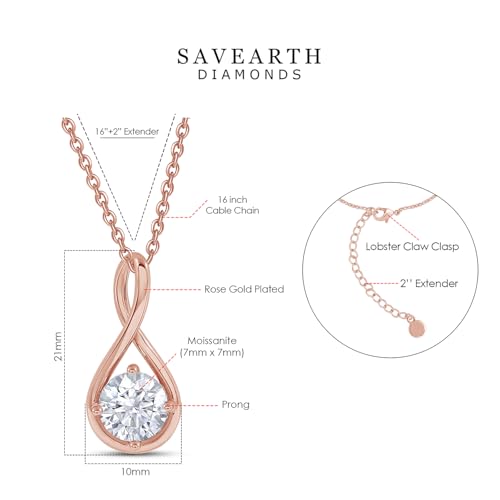 18K Gold Plated Solitaire Pendant Necklace for Women | 7MM Moissanite Diamond Infinity Chain Necklaces | Dainty Necklace 16''+2'' Extender (1.15 Cttw)2