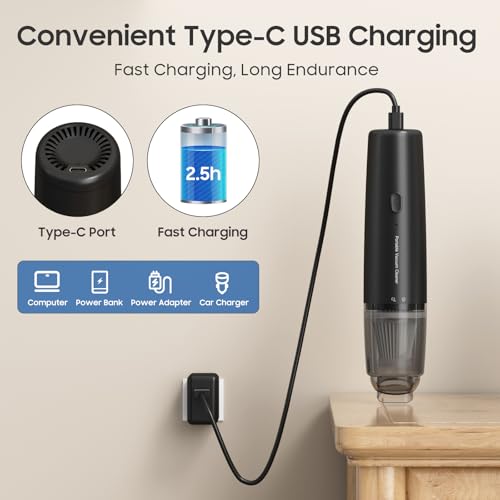 Image of Handheld Vacuum Cordless, Car Vacuum Cleaner Portable with HEPA Filter, 2 Suction Modes, Mini Hand Held Vacuum Rechargeable for Car, Home, Pet Hair, Office, Desk, Keyboards (Black)