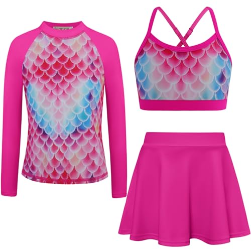 Girls Swimsuit Long Sleeve Swim Shirt 3 Piece Rash Guard for Girls Bathing Suit with Boyshorts Green 3T