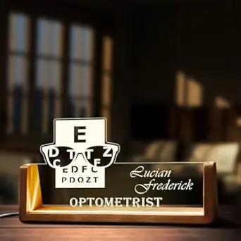 WEHATKE Optometry Gift Desk Name Plate | Personalized Optometrist LED Light Wooden Base Acrylic Office Accessories Wood Name Sign Decor Gift