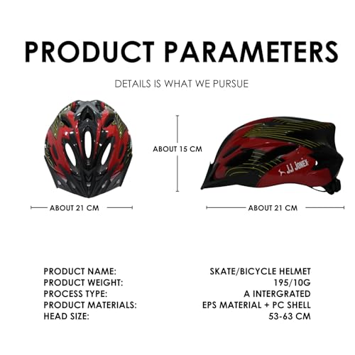 Image of Jonex Skate & Bicycle Helmet for Men & Women | EPS Impact-Absorbing Foam with PC Shell | Adjustable Head Size | Lightweight Ventilated Cycling Helmet | Red & Black
