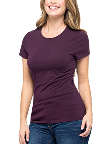 Women's Crewneck Short Sleeve Slim Fitted T-Shirt Solid Basic Tee Stretchy Casual Top3