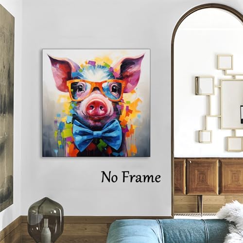 Xbumhoal Pig With Glasses Canvas Wall Art Farm Animal Prints Cute Pig Pictures Colorful Animals Painting Funny Pig Poster Animals With Glasses Pictures Abstract Canvas Pig Artwork Wall Decor 16X16Inch No Frame thumb #3