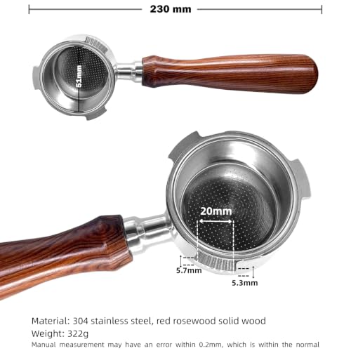 Image of NEOUZA Coffee 51mm Bottomless Portafilter Compatible with DeLonghi Dedica EC680 /EC685 /EC785 /EC820 /EC850 /EC860 SMEG Coffee Machine, Stainless Steel,Rosewood.Free with Basket, Spoon, tamper mat | Complete Set, Visible Extraction, 18g Non-Pressurized Basket, 304 Stainless Steel, Solid Wood Handle, Home Barista