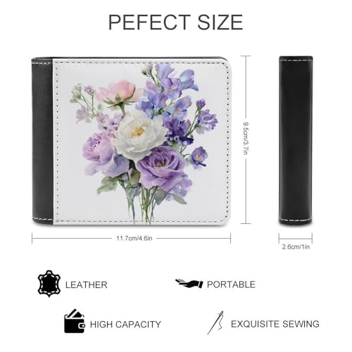 Watercolor Lavender Floral Bouquet Soft PU Leather Bifold Wallet, Coin Purse Credit Pass Case, Durable Card-Holder Slim Billfold for Men Woman Money Storage2