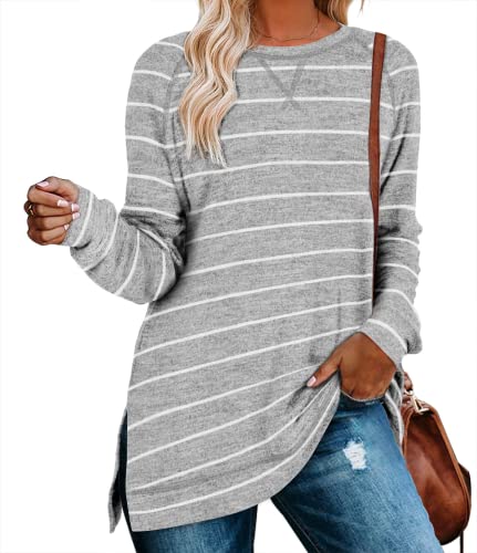 Image of Aokosor Womens Sweaters Long Sleeve Shirts Lightweight Side Split Tunic Tops for Leggings Trending Now 2023