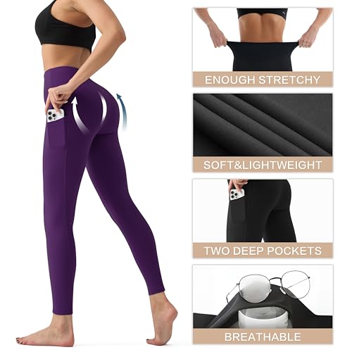 Image of YUDSUD High Waisted Leggings for Women with Pockets - Tummy Control Capris Yoga Pants for Workout Running Athletic Cycling