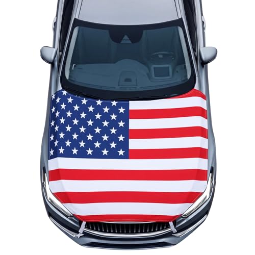 ElaraBerry 1 Pack American Flag Car Hood Cover 250th Anniversary Weatherproof Car Cover with Adjustable Elastic Straps 63 x 47 Inch Universal Fit Engine Shield for Trucks Cars Suvs All Seasons Outdoor
