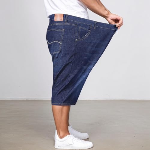 Men's Stretch Denim Jeans Comfortable Loose Fit Casual Trousers Breathable Summer Pants with Pockets Classic Blue2