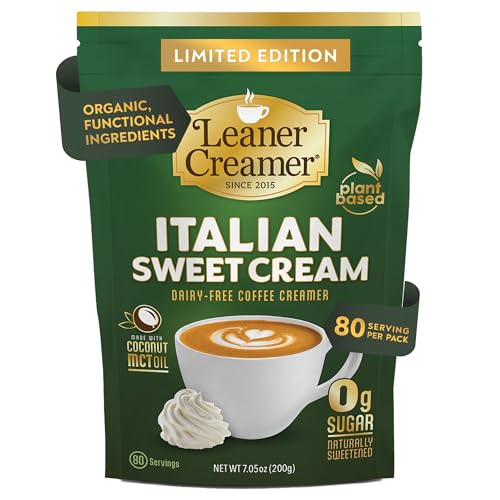 Leaner Creamer Plant-Based Coffee Creamer with MCT Oil, 0g Sugar, Keto Friendly, Dairy-Free Coconut...
