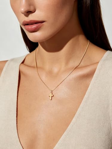 Image of U7 Cross Necklace for Women,Silver /14K Gold Plated Cross Necklace with 18-20 inch Box Chain,Tiny /Medium /Large Cross Pendant Necklace Religious Necklaces Christian Jewelry Gift for Her