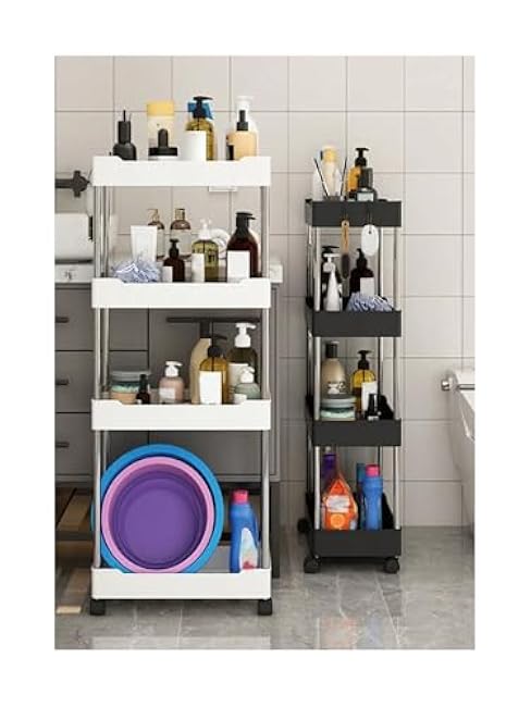 1pcs 3/4 Tier Rolling Utility Cart Storage Shelf Movable Gap Rack Kitchen Bathroom Slim Slide Organizer Livingroom(WHITE,X-Large)-v2cKUjCq