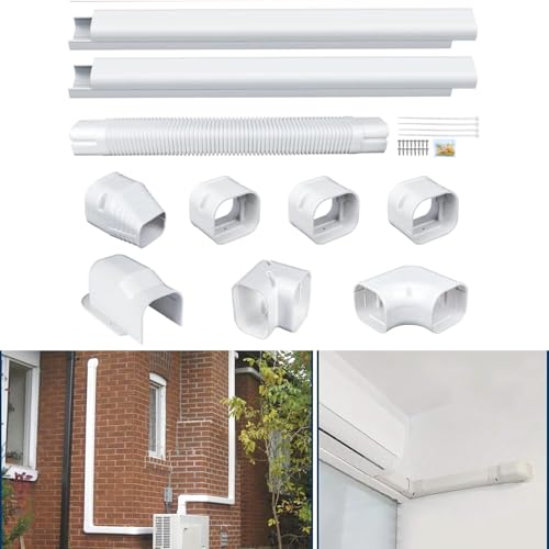 Image of Hukimoyo 8Ft PVC Air Conditioner Line Set Cover Kit Split AC Pipe Cover & Cable Concealment Kit Decorative AC Pipe Casing with Connectors Indoor & Outdoor Weather Resistant Installation Cover