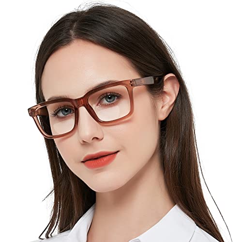 MARE AZZURO Large Square 2.00 Bifocal Reading Glasses Women Blue Light Blocking Readers 100 125 150 175 200 225 250 275 300 350 (Brown, 2.0)