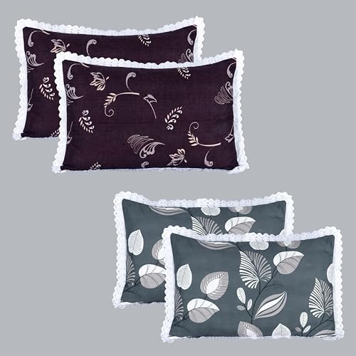 Image of RD TREND Glace Cotton Pillow Cover Set of 2 (4 Pcs) - Premium 210 TC, Standard Size 18 inchx28 inch | Soft & Breathable Lace Pillowcases for Bedroom & Home | Mix-13