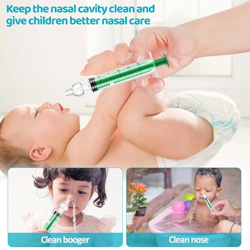 Image of Baby Nasal Aspirator, Nasal Syringe for Baby Syringe Nasal Irrigator with Professional Reusable Silicone Nasal Suction Tip Nose Cleaner for Irrigation Nasal Spray Nasal Hygiene (Green, 2 Pieces)