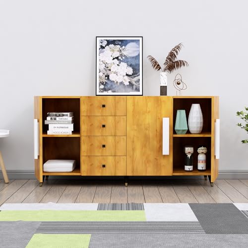 Image of Bniture Wooden Sideboard Cabinet for Living Room | Wooden Storage Cabinet with 3 Door & 4 Drawers | Engineered Wood Multipurpose Cabinet with Spacious Shelves for Home & Office | Giant Wood