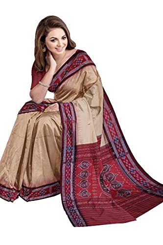 Image of COTTONSILK & KHANDUAPATA Sambalpuri Handloom Saree Women's Cotton Saree Odisha Handloom Handmade Pure Cotton Khandua Natural Cotton Ikat Sambalpuri Saree For Women ikat Handloom Saree For Women