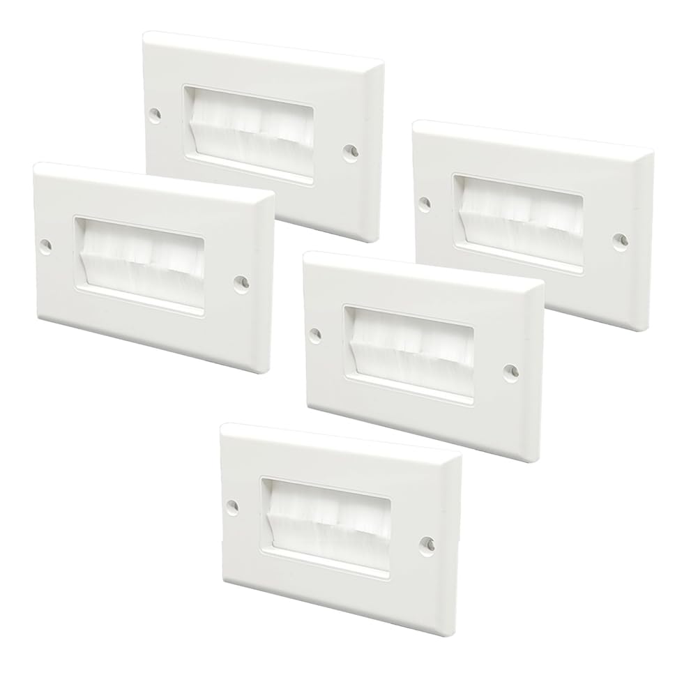 UDSKNV[KSL 5 Pack Brush Wall Plate Cable Pass Through, Single Gang Decorator Wall Cover for Low Voltage Cables, Cable Management