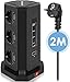 HOVNEE Tour Multiprise Parasurtenseur 9 Voies,Multiprise Electrique avec 4 Ports de Charge USB-A et 1 Type-C à Câble de 2,0 m, Triplette Electrique Convient à plusieurs scénarios