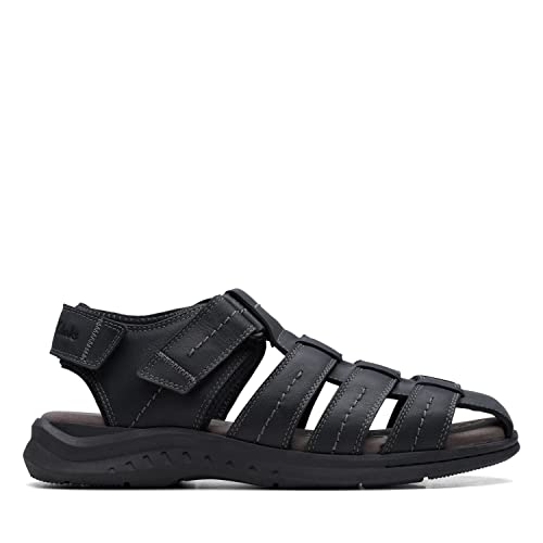 Clarks Clarks Collection Men's Walkford Fish Fisherman Sandal, Black Tumbled Leather, 7 Medium US