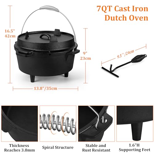 Leonyo-Cast-Iron-Dutch-Oven-with-Lid-Lifter-7QT-Dutch-Oven-Pot-with-Lid-2-in-1-Camping-Pots-and-Pans-Set-Cast-Iron-Frying-Pan-Pre-Seasoned-Deep-Pot-for-Sourdough-Bread-Baking-Campfire-Cooking