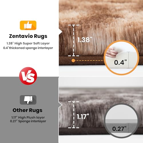 Zentavio Area Rugs for Living Room Large Rugs for Bedroom 5x8 Soft Carpet Fluffy Furry Shag Aesthetic Plush High Pile Gray Throw Rug for Nursery Kids Room Dorm Tie-Dyed Coffee