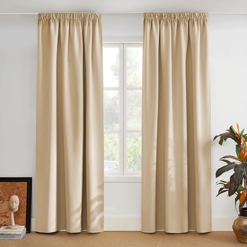 PONY DANCE Rideau Occultant - Rideau Salon Thermiques Phonique Anti Bruit Galon Fronceur sans Percage Décoration pour Salon Cuisine Chambre Maison, Jaune...