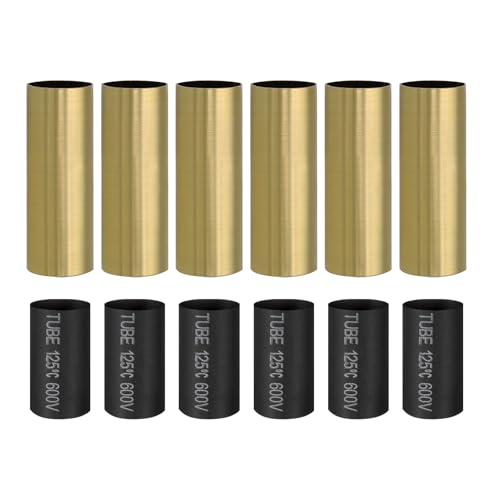 PATIKIL 6 Pcs 2.6" Tall Candle Covers Sleeves, 6 Pcs Metal E12 Chandelier Socket Sleeves with Insulation Heat Shrinkable Flame Retardant Bulb Light Base Holder for Lamps, Imitation Copper