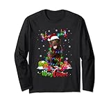 Camiseta de pijama de Navidad divertida con diseño de perro de laboratorio de chocolate. Divertida camiseta para pastel de árbol de Navidad para aquellos que creen en Santa Claus, aman ciervos, renos, elfos, cantando canciones, decoraciones de fiesta, árbol, sombrero, calcetines. Esta camiseta de Navidad con gráfico es ideal para Navidad