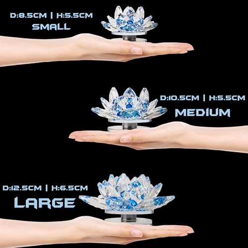 Image of FengShui Crystal Lotus Flower Showpiece & Paper Weight | Vastu Decor for Home & Office | Desk Decoration | Fengshui Items for Home Decor, Wealth & Gifting | Blue (Large-12.5 x 6.5 CM)