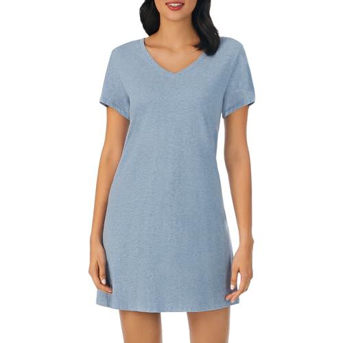 Image of Nautica Womens Sleep Shirt Dress - Cotton Knit Jersey V-Neck Pajama Top - Lightweight & Breathable Sleepwear Loungewear