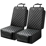PETICON Front Seat Car Cover 2 Pack, Waterproof PU Leather Dog Car Seat Cover with Side Flaps, Nonslip Scratchproof Captain Chair Seat Cover Fits for Cars, Trucks, SUVs, Jeep