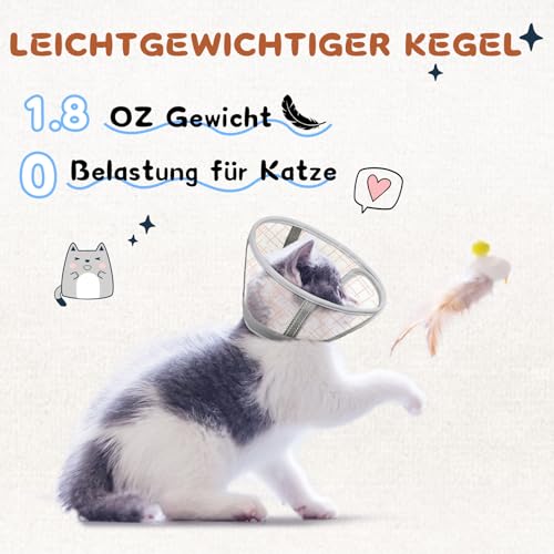 Supet weicher Katzenkegel-Halskragen,Luftgewebe-Katzen-Erholungskegel nach Operation um Lecken zu verhindern, einstellbar, atmungsaktiver Katzenhalskegel als Alternative für kleine Kätzchen und Katzen